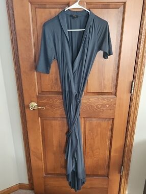 Quince Dark Teal/Green Maxi Wrap Dress